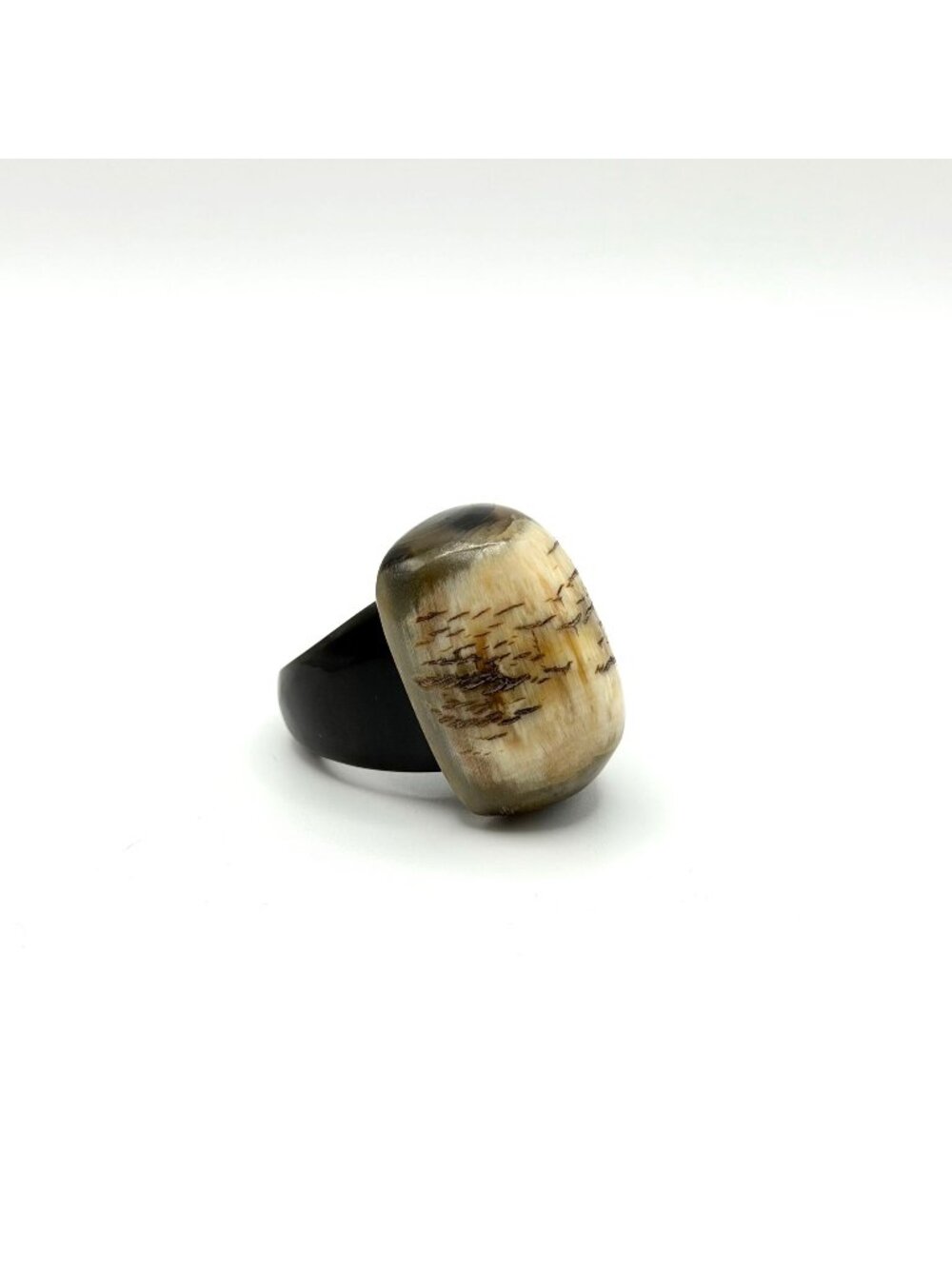 Buffalo Horn Ring Handmade Black & Beige Natural Grain Size 10.5